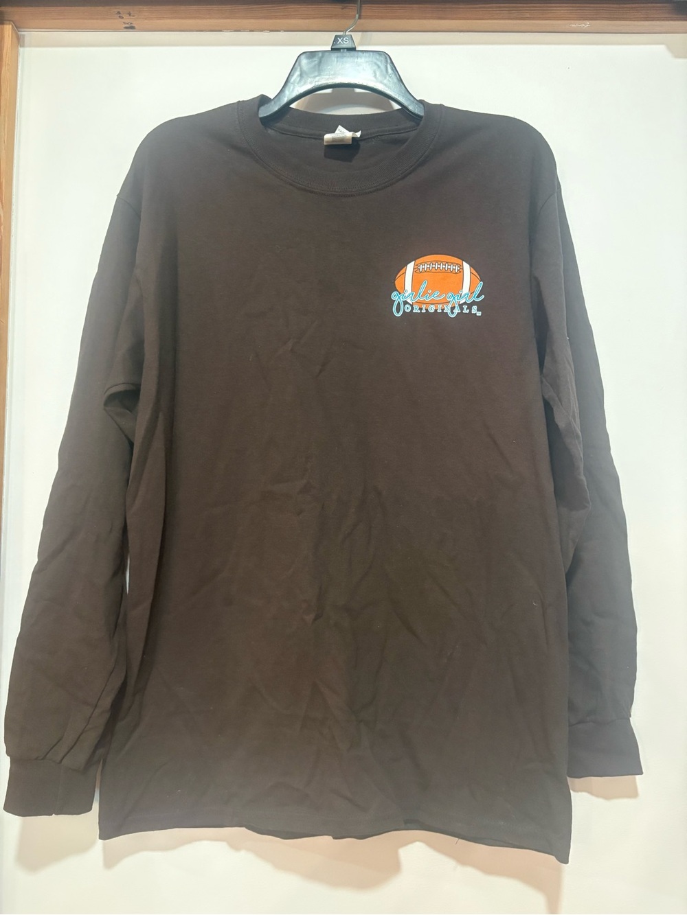 Girlie Girl Originals Brown Long-Sleeve Tee with Orange & Blue Football Logo